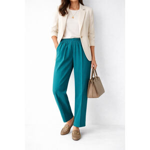 Vintage Teal Dress Pants Elastic Waist Straight Leg Women XS Teal